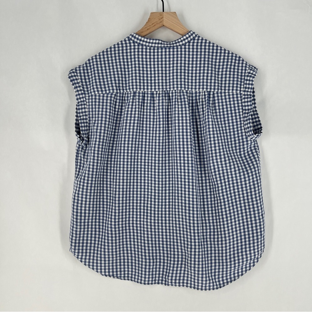 Levi's Blue Gingham Checkered Boxy Cap Sleeve Mandarin Collar Top Size L - Picture 9 of 11